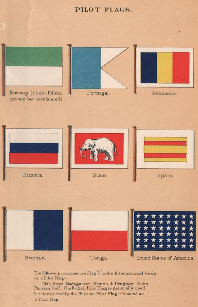 PILOT FLAGS. Norway (coast) Portugal Romania Russia Siam Spain Sweden USA 1916